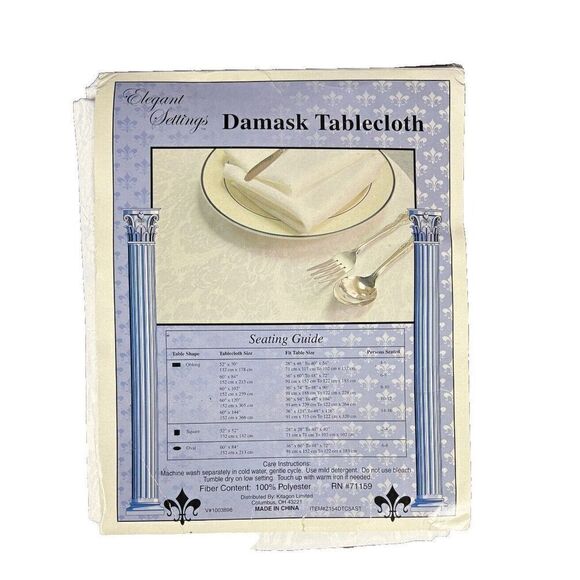 Brand New Elegant Settings Damask Tablecloth White Floral Oblong 52" x 70" - Picture 1 of 5